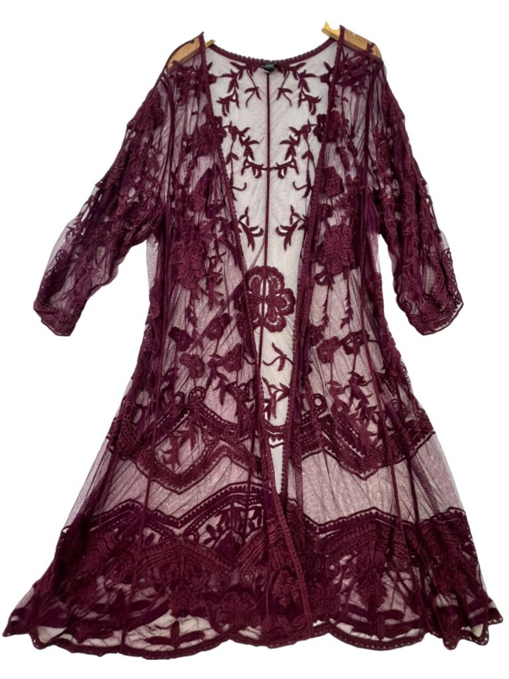Lane Bryant Womens Open-Front Lace Kimono Cardigan Long Sleeve Sz 22/24 Burgundy
